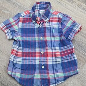 Ralph Lauren Baby boys 12m plaid short sleeve button down shirt blue collared